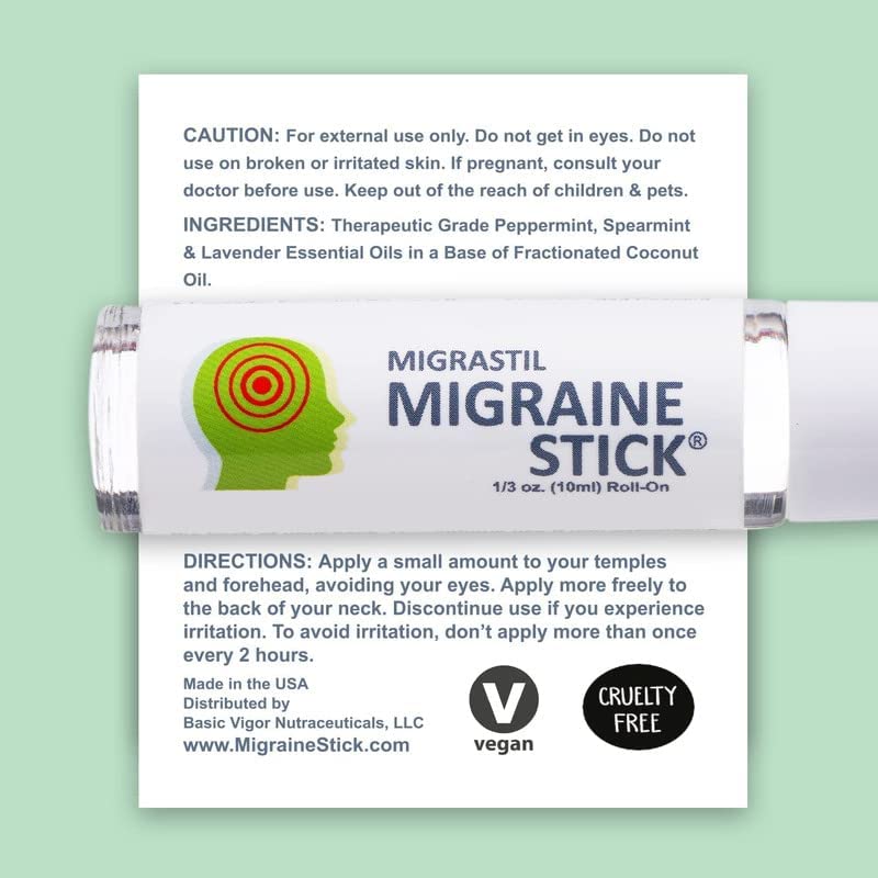 Basic Vigor Migrastil Migraine Stick Rollon - Fast Cooling Comfort for Your Head 3-Pack. Aromatherapy with Peppermint & Other Essential Oils. Metal Roller. Made in USA by Basic Vigor - dailyvitalstore