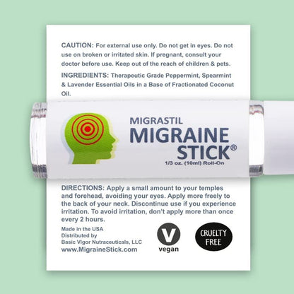 Basic Vigor Migrastil Migraine Stick Rollon - Fast Cooling Comfort for Your Head 3-Pack. Aromatherapy with Peppermint & Other Essential Oils. Metal Roller. Made in USA by Basic Vigor - dailyvitalstore