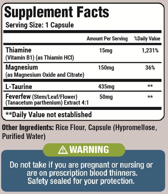 Basic Vigor Migrastil Migraine Support Capsules. Feverfew, Magnesium, Taurine & Vitamin B1 for Migraines Natural Supplement. Made in The USA. Vegan and Gluten Free. - dailyvitalstore
