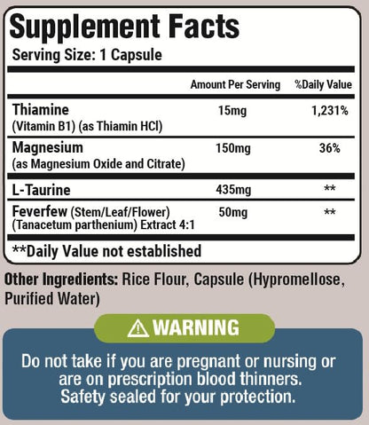 Basic Vigor Migrastil Migraine Support Capsules. Feverfew, Magnesium, Taurine & Vitamin B1 for Migraines Natural Supplement. Made in The USA. Vegan and Gluten Free. - dailyvitalstore