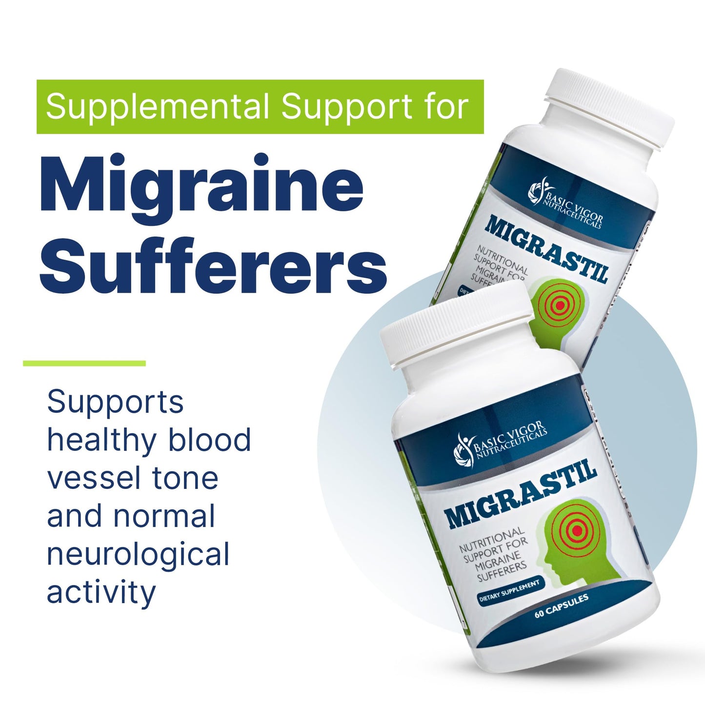 Basic Vigor Migrastil Migraine Support Capsules. Feverfew, Magnesium, Taurine & Vitamin B1 for Migraines Natural Supplement. Made in The USA. Vegan and Gluten Free. - dailyvitalstore