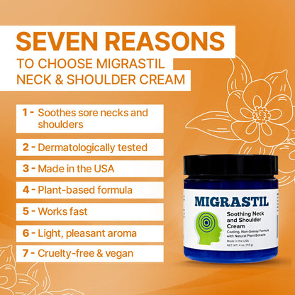 Basic Vigor Migrastil Neck & Shoulder Cream. Cooling Comfort for Migraines, Tech Neck & Tension. (4 oz.) Made in The USA. - dailyvitalstore