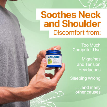 Basic Vigor Migrastil Neck & Shoulder Cream. Cooling Comfort for Migraines, Tech Neck & Tension. (4 oz.) Made in The USA. - dailyvitalstore