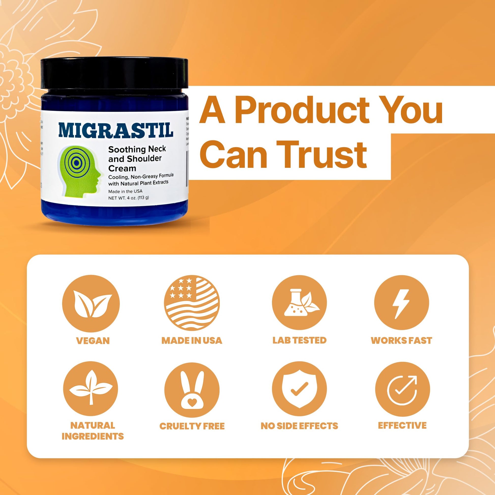 Basic Vigor Migrastil Neck & Shoulder Cream. Cooling Comfort for Migraines, Tech Neck & Tension. (4 oz.) Made in The USA. - dailyvitalstore