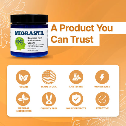 Basic Vigor Migrastil Neck & Shoulder Cream. Cooling Comfort for Migraines, Tech Neck & Tension. (4 oz.) Made in The USA. - dailyvitalstore