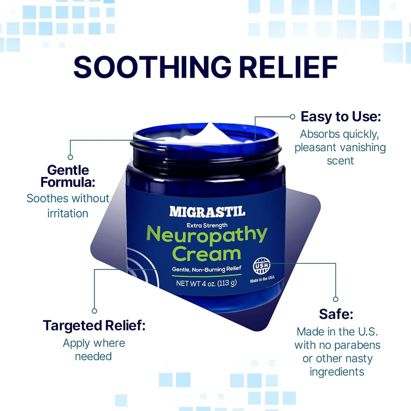 Basic Vigor Migrastil Neuropathy Relief Cream Extra Strength for Feet, Legs, and Hands. Made in The USA. Vegan and Cruelty-Free, Non-Greasy, Gentle, Non-Burning with Cooling Effect (4 oz.) - dailyvitalstore