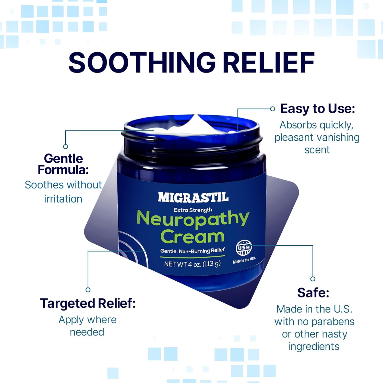 Basic Vigor Migrastil Neuropathy Relief Cream Extra Strength for Feet, Legs, and Hands. Made in The USA. Vegan and Cruelty-Free, Non-Greasy, Gentle, Non-Burning with Cooling Effect (4 oz.) - dailyvitalstore