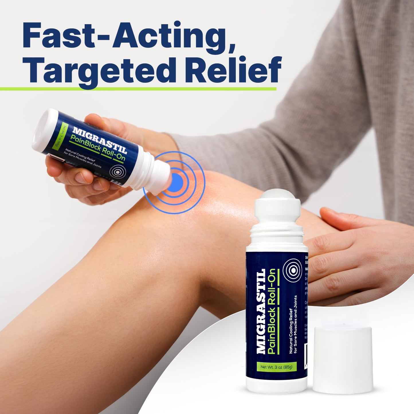 Basic Vigor Migrastil PainBlock Roll-On, 3 oz - Topical Roll-On for Muscle Aches, Cramps, Joint & Nerve Discomfort. Works Great on Shoulders, Neck, Feet, Knees, Legs, Back, Elbows, HIPS, Etc. - dailyvitalstore