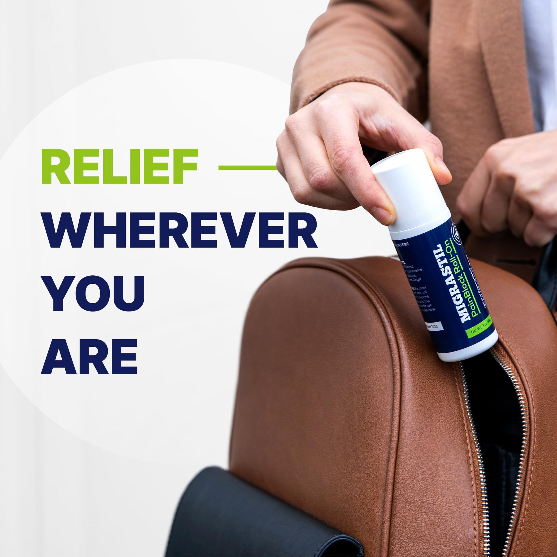 Basic Vigor Migrastil PainBlock Roll-On, 3 oz - Topical Roll-On for Muscle Aches, Cramps, Joint & Nerve Discomfort. Works Great on Shoulders, Neck, Feet, Knees, Legs, Back, Elbows, HIPS, Etc. - dailyvitalstore