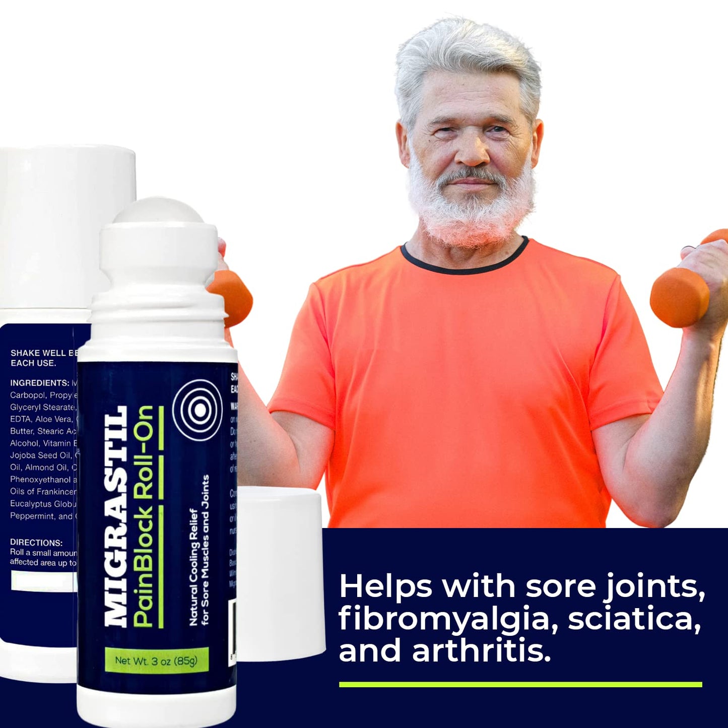 Basic Vigor Migrastil PainBlock Roll-On & Unscented Topical Magnesium Cream Bundle. Made in The USA. - dailyvitalstore