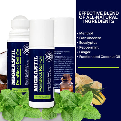 Basic Vigor Migrastil PainBlock Roll-On & Unscented Topical Magnesium Cream Bundle. Made in The USA. - dailyvitalstore