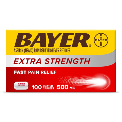 Bayer Aspirin Extra Strength, Aspirin 500mg, Pain Relief Pills, Fever Reducer and Headache Relief for Adults, 100 ct - dailyvitalstore