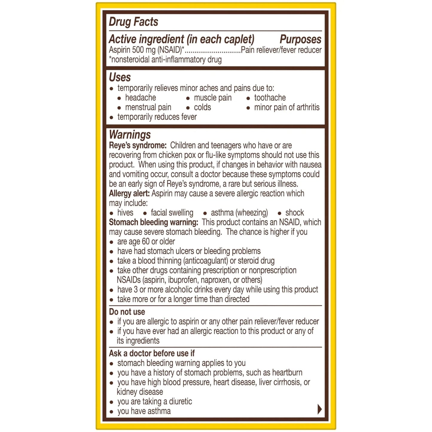 Bayer Aspirin Extra Strength, Aspirin 500mg, Pain Relief Pills, Fever Reducer and Headache Relief for Adults, 100 ct - dailyvitalstore
