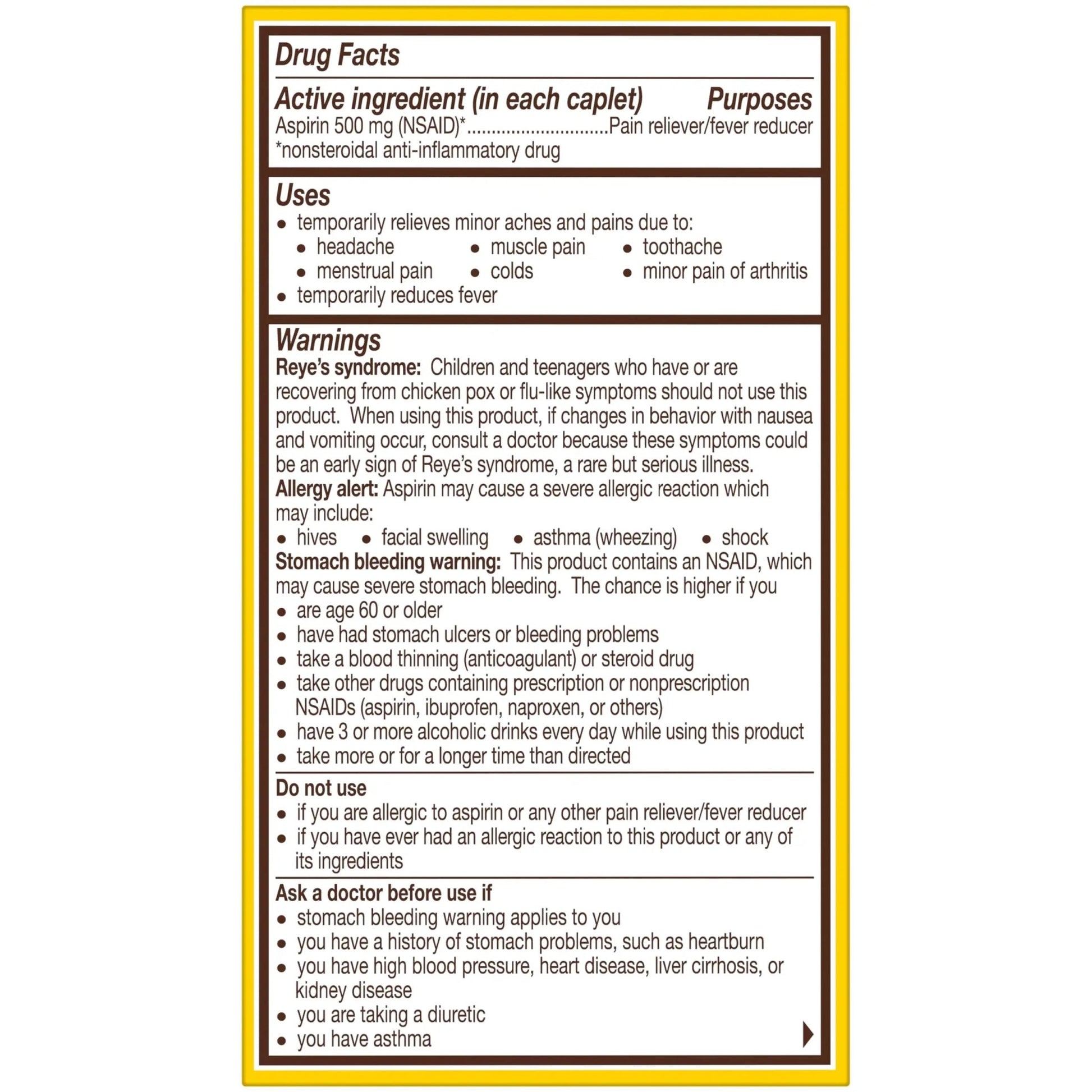 Bayer Aspirin Extra Strength, Aspirin 500mg, Pain Relief Pills, Fever Reducer and Headache Relief for Adults, 100 ct - dailyvitalstore