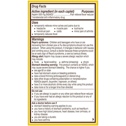 Bayer Aspirin Extra Strength, Aspirin 500mg, Pain Relief Pills, Fever Reducer and Headache Relief for Adults, 100 ct - dailyvitalstore