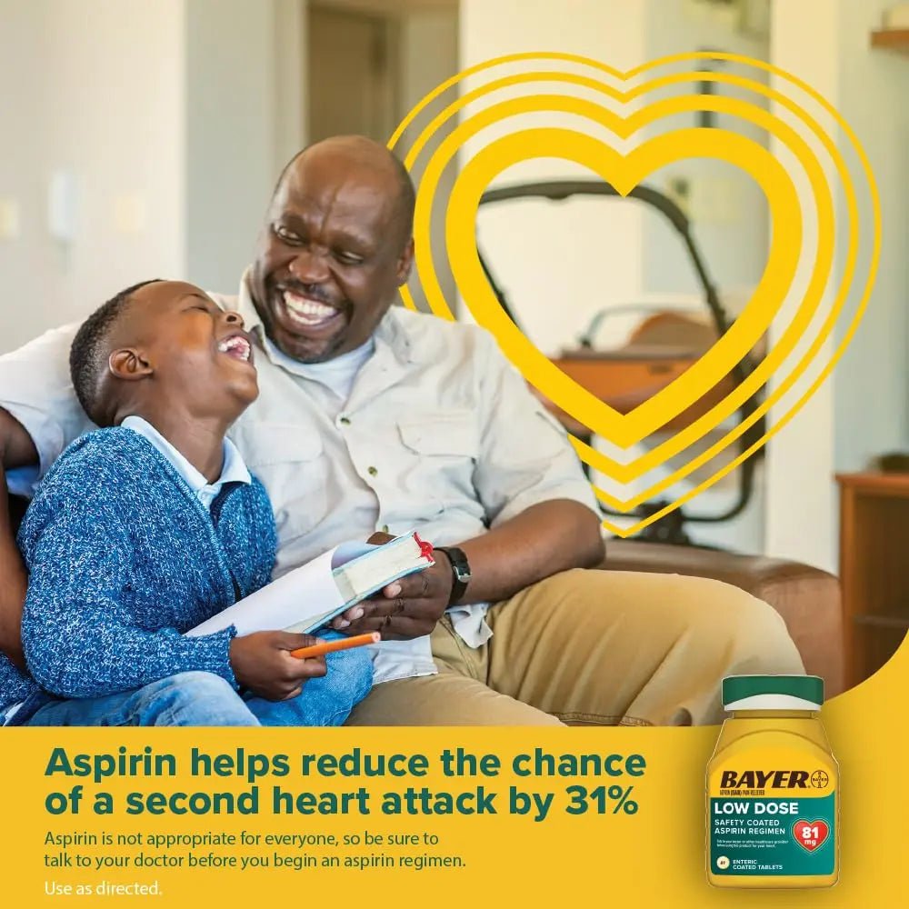 Bayer Aspirin Low Dose 81 mg, Enteric Coated Tablets, Doctor Recommended, Secondary Prevention of Cardiovascular Disease, 300 Safety Coated Tablets (Packaging may vary) - dailyvitalstore