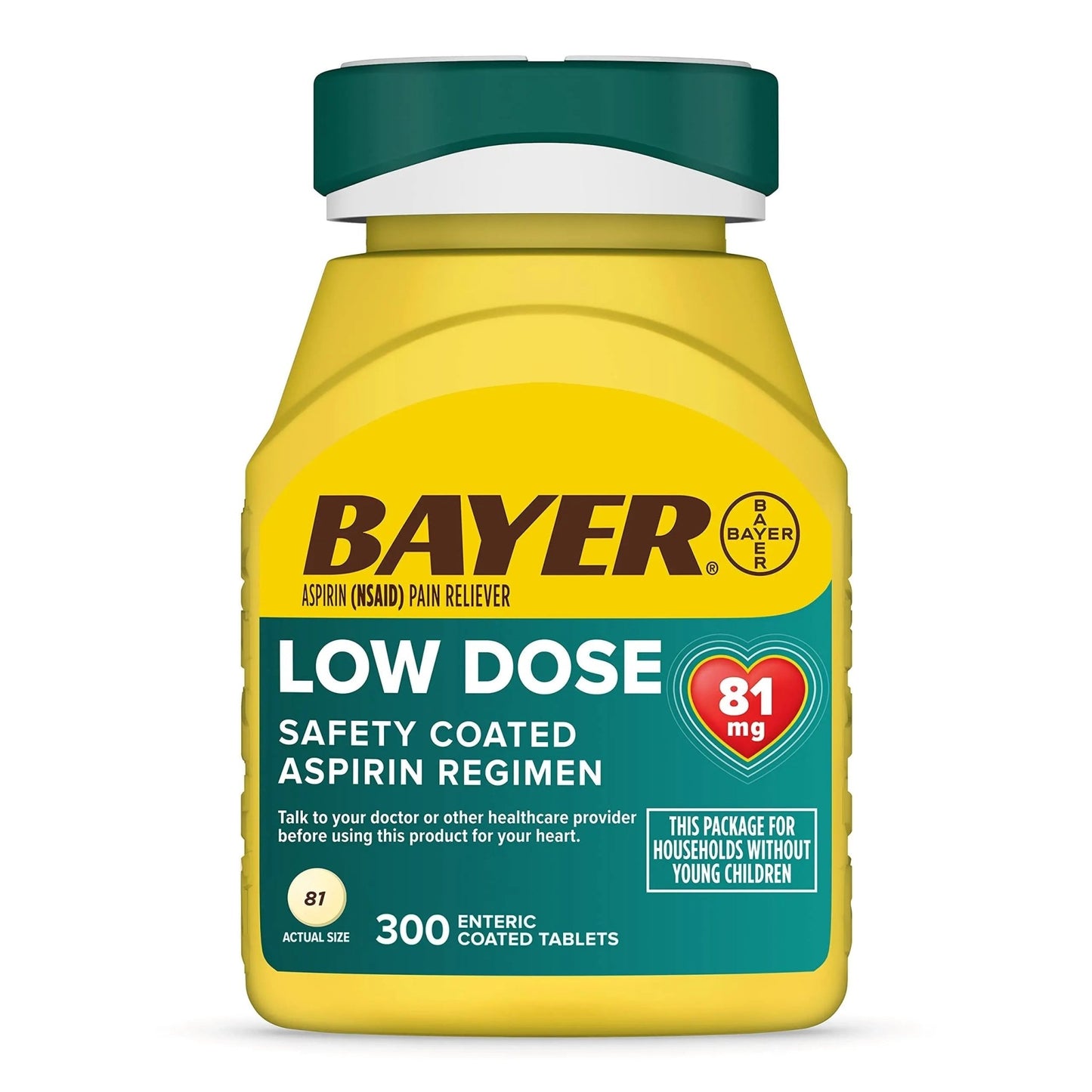 Bayer Aspirin Low Dose 81 mg, Enteric Coated Tablets, Doctor Recommended, Secondary Prevention of Cardiovascular Disease, 300 Safety Coated Tablets (Packaging may vary) - dailyvitalstore