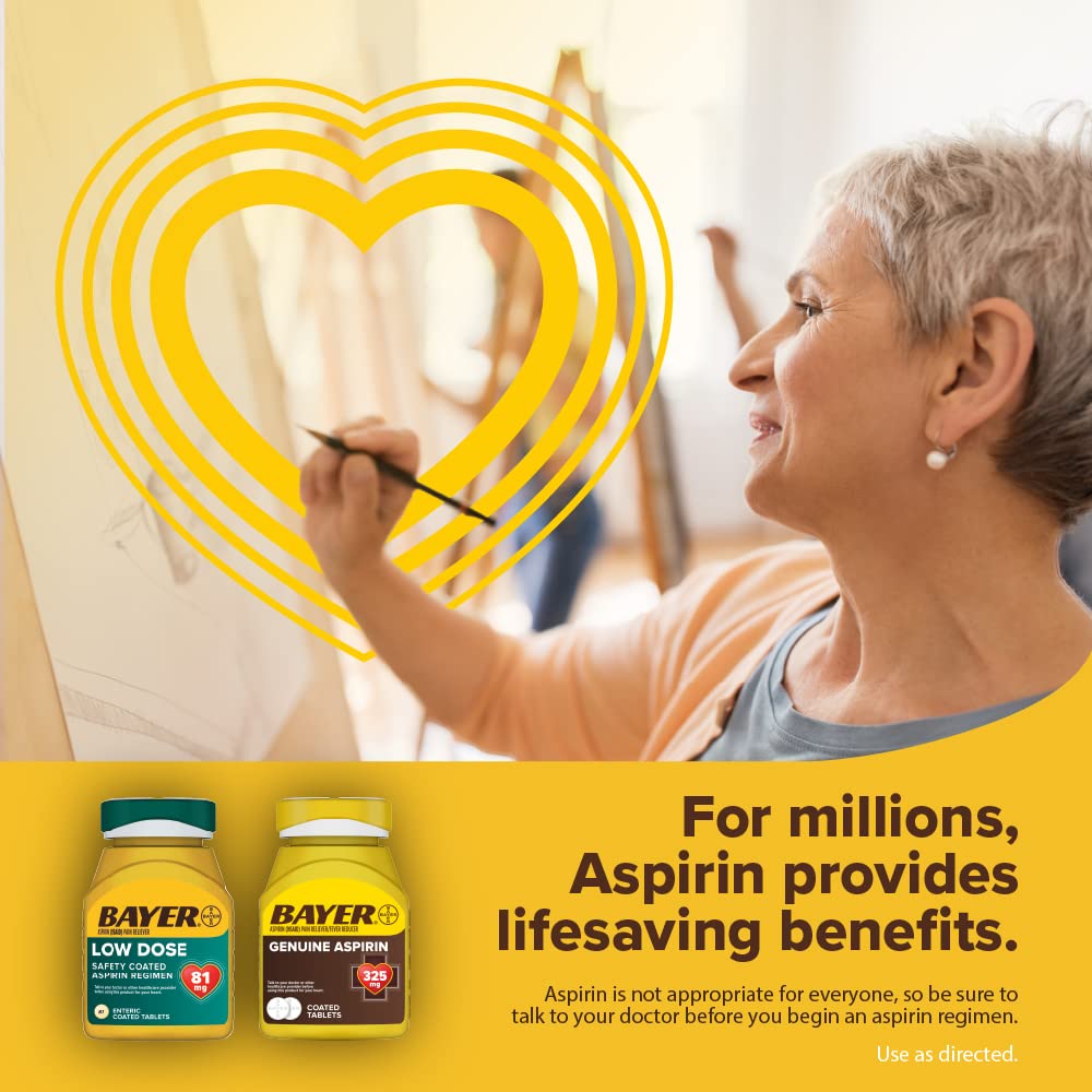Bayer Aspirin Low Dose 81 mg, Enteric Coated Tablets, Doctor Recommended, Secondary Prevention of Cardiovascular Disease, 300 Safety Coated Tablets (Packaging may vary) - dailyvitalstore