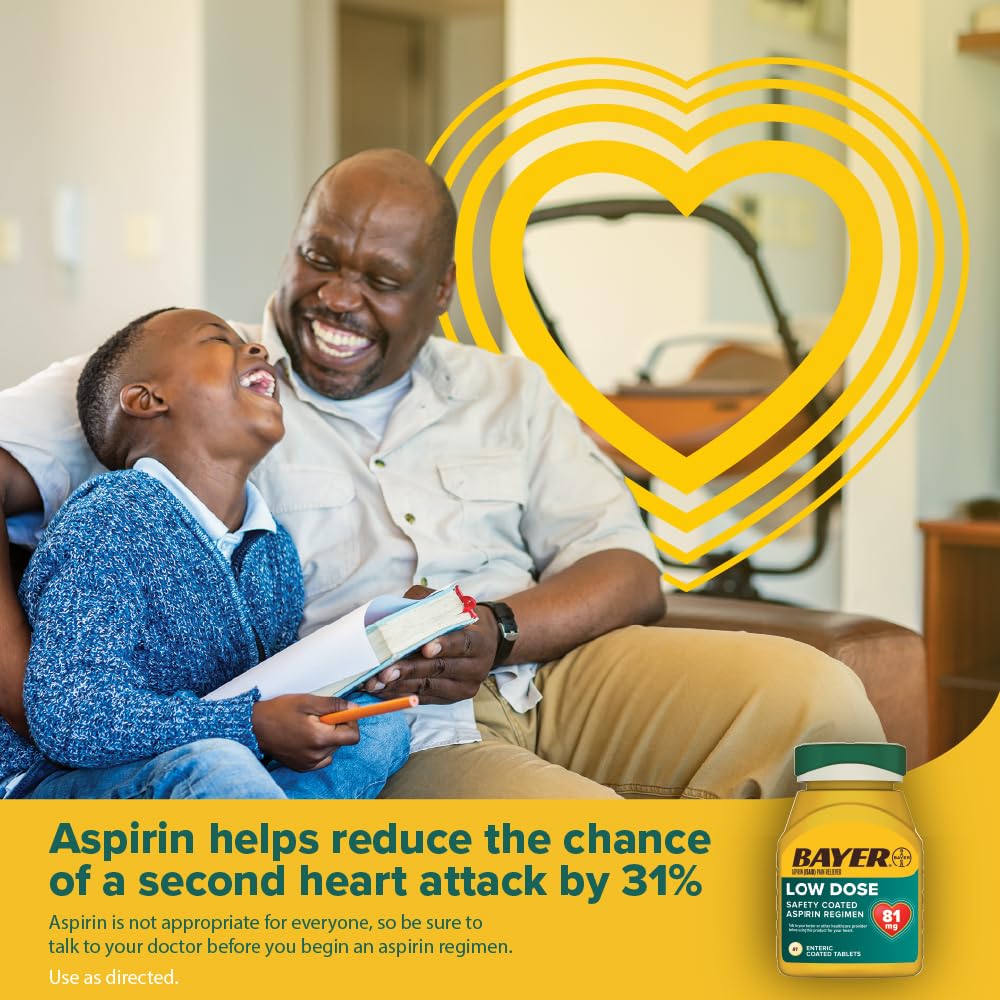 Bayer Aspirin Low Dose 81 mg, Enteric Coated Tablets, Doctor Recommended, Secondary Prevention of Cardiovascular Disease, 300 Safety Coated Tablets (Packaging may vary) - dailyvitalstore