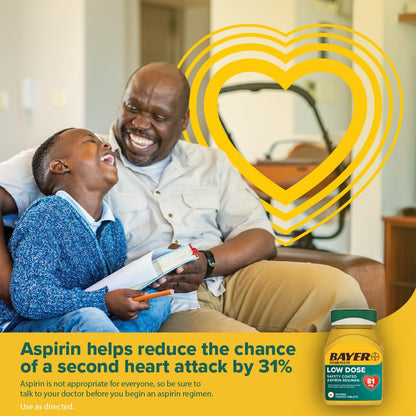 Bayer Aspirin Low Dose 81 mg, Enteric Coated Tablets, Doctor Recommended, Secondary Prevention of Cardiovascular Disease, 300 Safety Coated Tablets (Packaging may vary) - dailyvitalstore