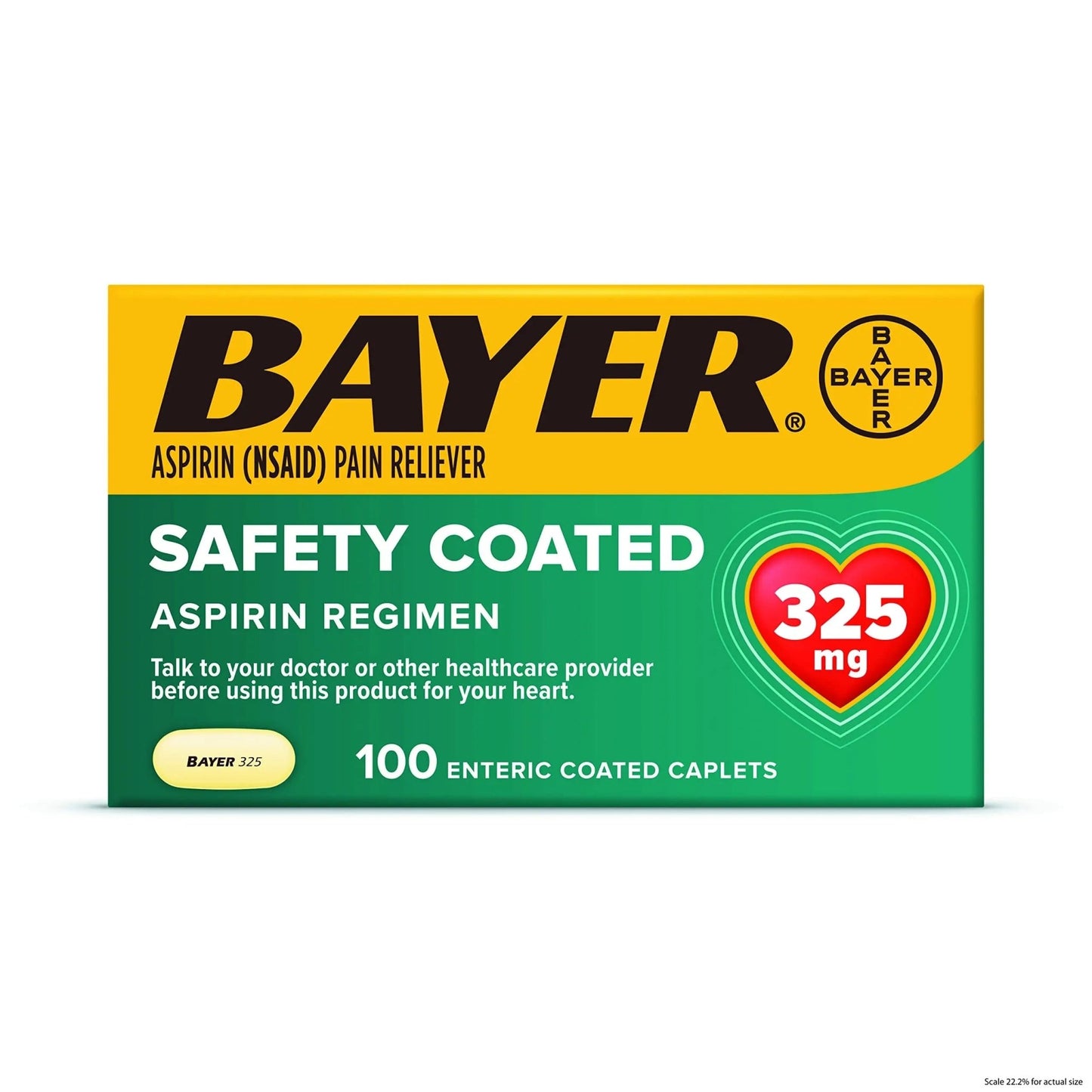 Bayer Aspirin Safety Coated 325 mg Caplets 100 Caplets, Pack of 2 - dailyvitalstore