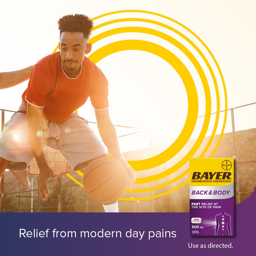 Bayer Back & Body 500mg Aspirin Plus Caffeine for Powerful Pain Relief, 200 Coated Caplets - dailyvitalstore
