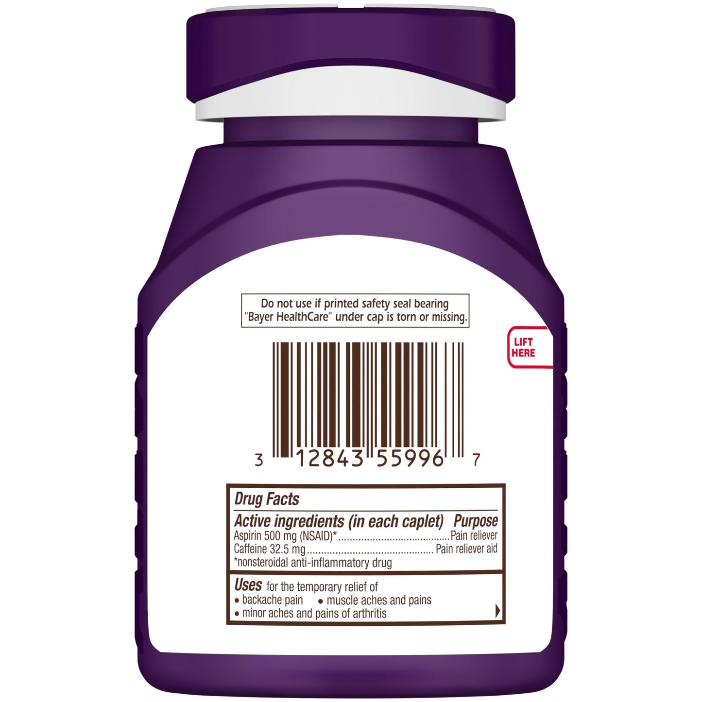 Bayer Back & Body 500mg Aspirin Plus Caffeine for Powerful Pain Relief, 200 Coated Caplets - dailyvitalstore