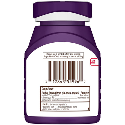 Bayer Back & Body 500mg Aspirin Plus Caffeine for Powerful Pain Relief, 200 Coated Caplets - dailyvitalstore