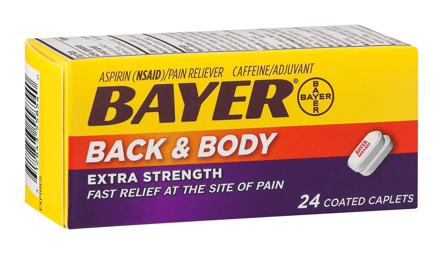 Bayer Back & Body Aspirin 500mg Coated Tablets, Pain Reliever with 32.5mg Caffeine, 24 Count - dailyvitalstore