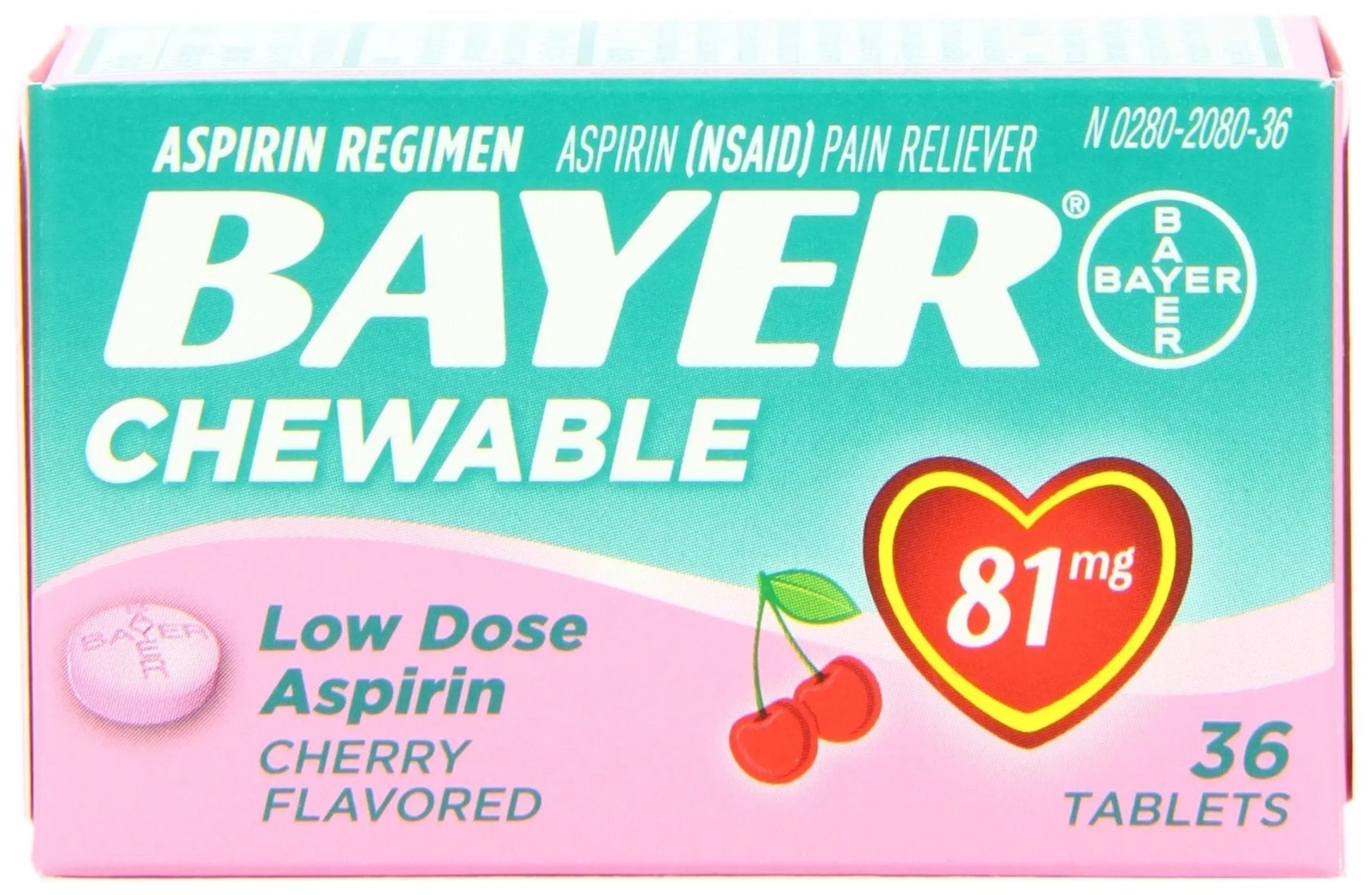 Bayer Chewable Low Dose Aspirin 81 mg Tablets Cherry 36 Tablets - dailyvitalstore