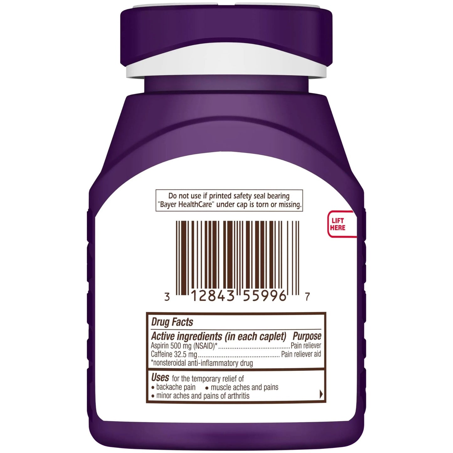 Bayer Extra Strength 500mg Aspirin Plus Caffeine for Powerful Pain Relief, 200 Coated Caplets - dailyvitalstore