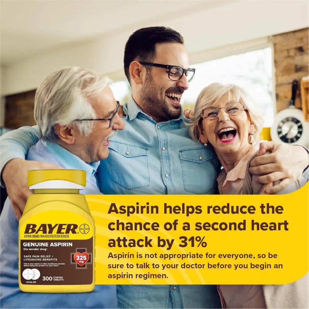 Bayer Genuine Aspirin 325 mg, Coated Tablets for Headache Relief, Multi-Symptom Pain Reliever and Fever Reducer, Pain Relief Tablets for Tooth and Muscle Pain, Backache, 300 Ct - dailyvitalstore