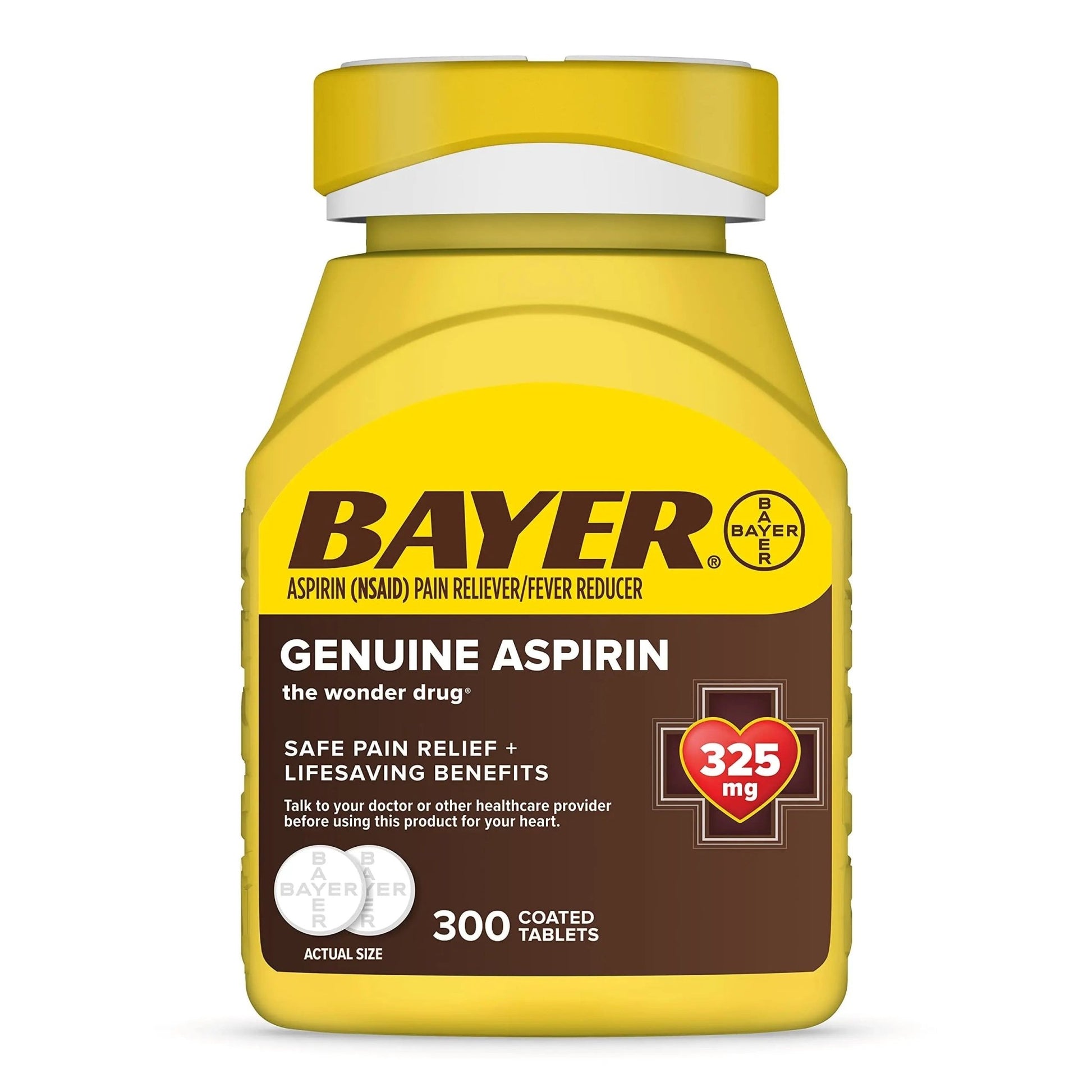 Bayer Genuine Aspirin 325 mg, Coated Tablets for Headache Relief, Multi-Symptom Pain Reliever and Fever Reducer, Pain Relief Tablets for Tooth and Muscle Pain, Backache, 300 Ct - dailyvitalstore