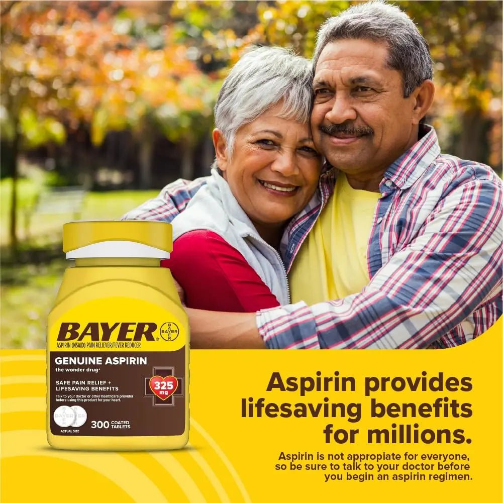 Bayer Genuine Aspirin 325 mg, Coated Tablets for Headache Relief, Multi-Symptom Pain Reliever and Fever Reducer, Pain Relief Tablets for Tooth and Muscle Pain, Backache, 300 Ct - dailyvitalstore