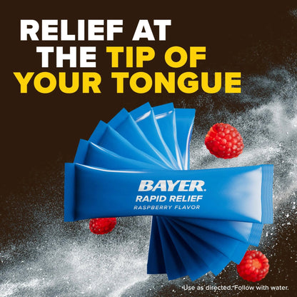 Bayer® Rapid Relief, Dissolvable Raspberry Flavor, Powder Packs with Aspirin & Caffeine, Fast Acting Headache Relief, Muscle and Body Pain Reliever, 20ct - dailyvitalstore