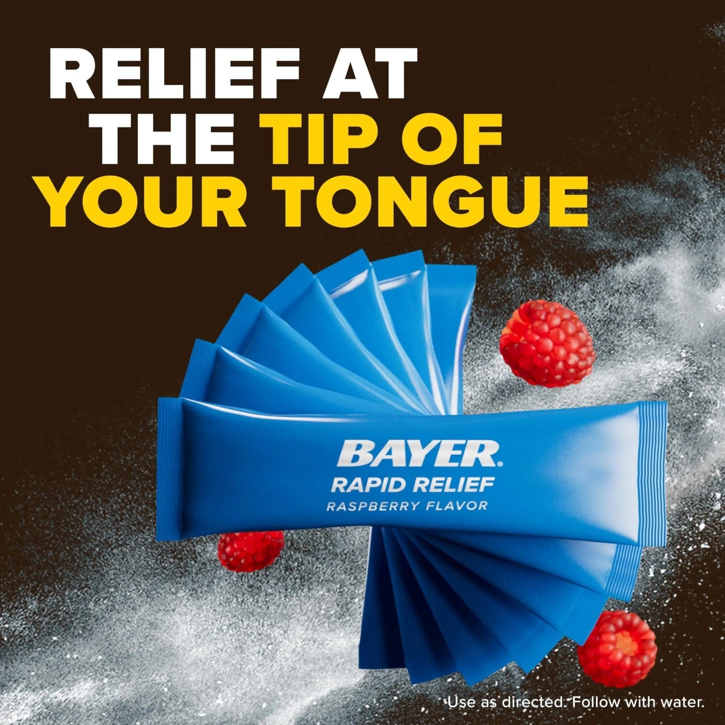 Bayer® Rapid Relief, Dissolvable Raspberry Flavor, Powder Packs with Aspirin & Caffeine, Fast Acting Headache Relief, Muscle and Body Pain Reliever, 30ct - dailyvitalstore