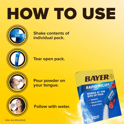 Bayer® Rapid Relief, Dissolvable Raspberry Flavor, Powder Packs with Aspirin & Caffeine, Fast Acting Headache Relief, Muscle and Body Pain Reliever, 30ct - dailyvitalstore