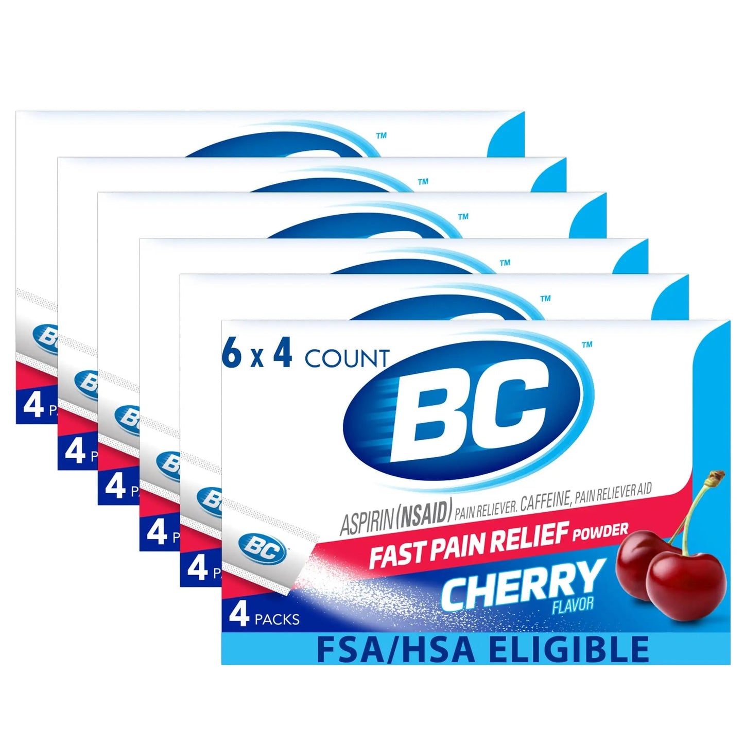 BC Headache Relief Powder, Dual-Action Formula with Aspirin & Caffeine Eases Aches & Pains, Cherry Flavor, 4 Count, Pack of 6 - dailyvitalstore