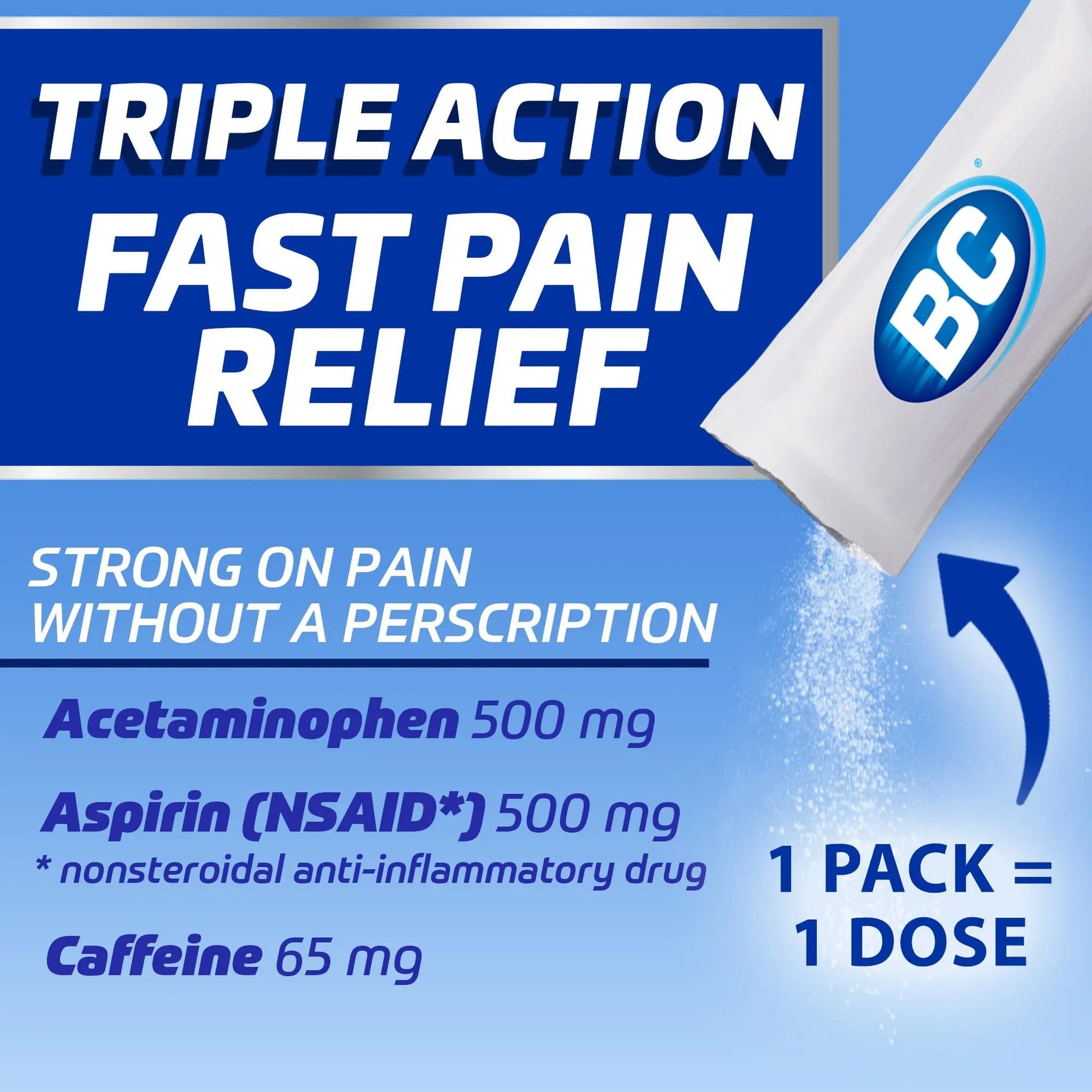 BC Max Strength Headache Relief Powder, Triple-Action Formula with Acetaminophen, Aspirin & Caffeine Eases Aches & Pains, Lemonade Flavor, 16 Count - dailyvitalstore