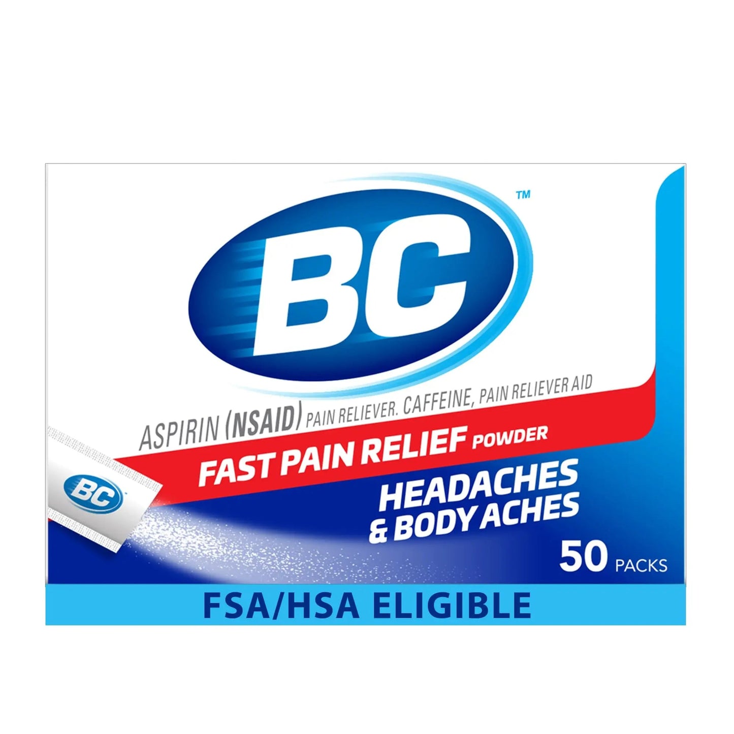 BC Original Headache Relief Powder, Dual-Action Aspirin & Caffeine Dissolve Packs, to Relieve Body Aches, Toothaches & Menstrual Cramps, 50 Count - dailyvitalstore