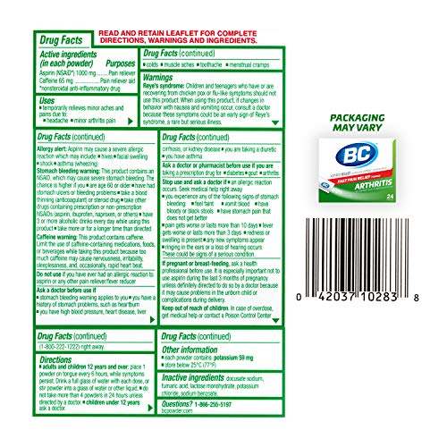 BC Pain Relief Powder, Arthritis Pain, 24 ct (Pack of 1) - dailyvitalstore