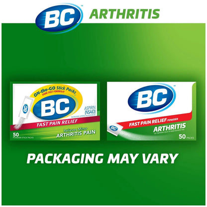 BC Powder Arthritis Pain Reliever, Aspirin Dissolve Packs, 50 Count Powder Packets - dailyvitalstore
