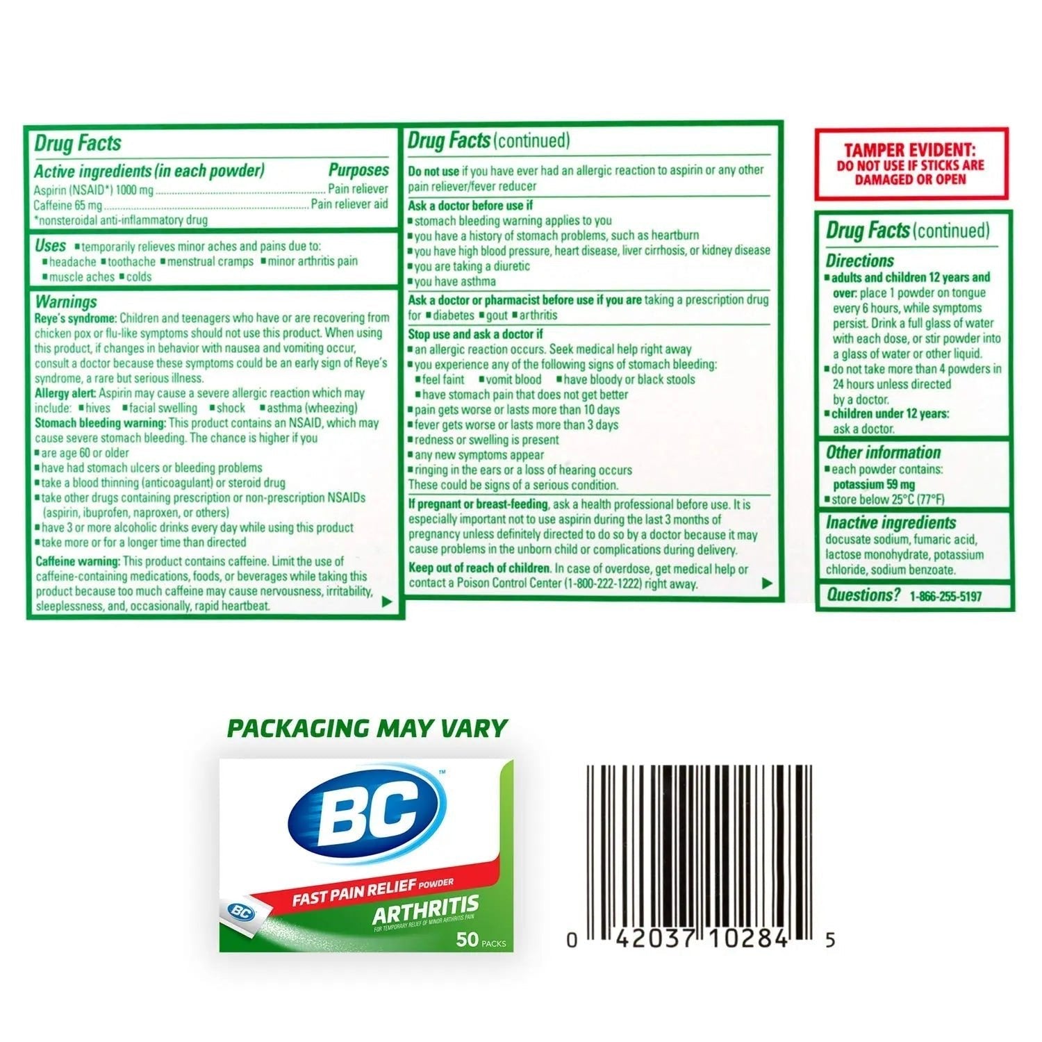 BC Powder Arthritis Pain Reliever, Aspirin Dissolve Packs, 50 Count Powder Packets - dailyvitalstore