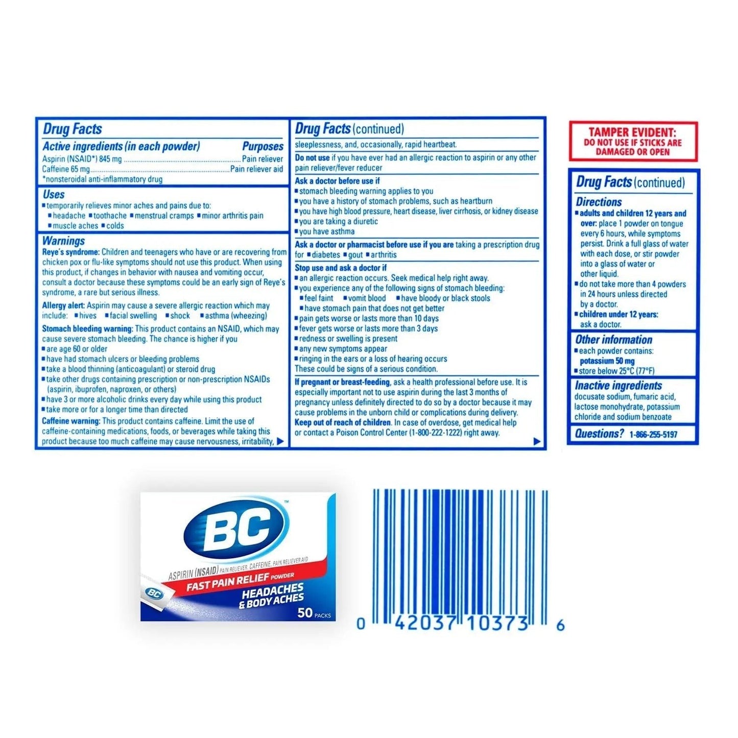 BC Powder Original Strength Pain Reliever, 50 Powder Sticks, 50 Count(Pack of 6) - dailyvitalstore