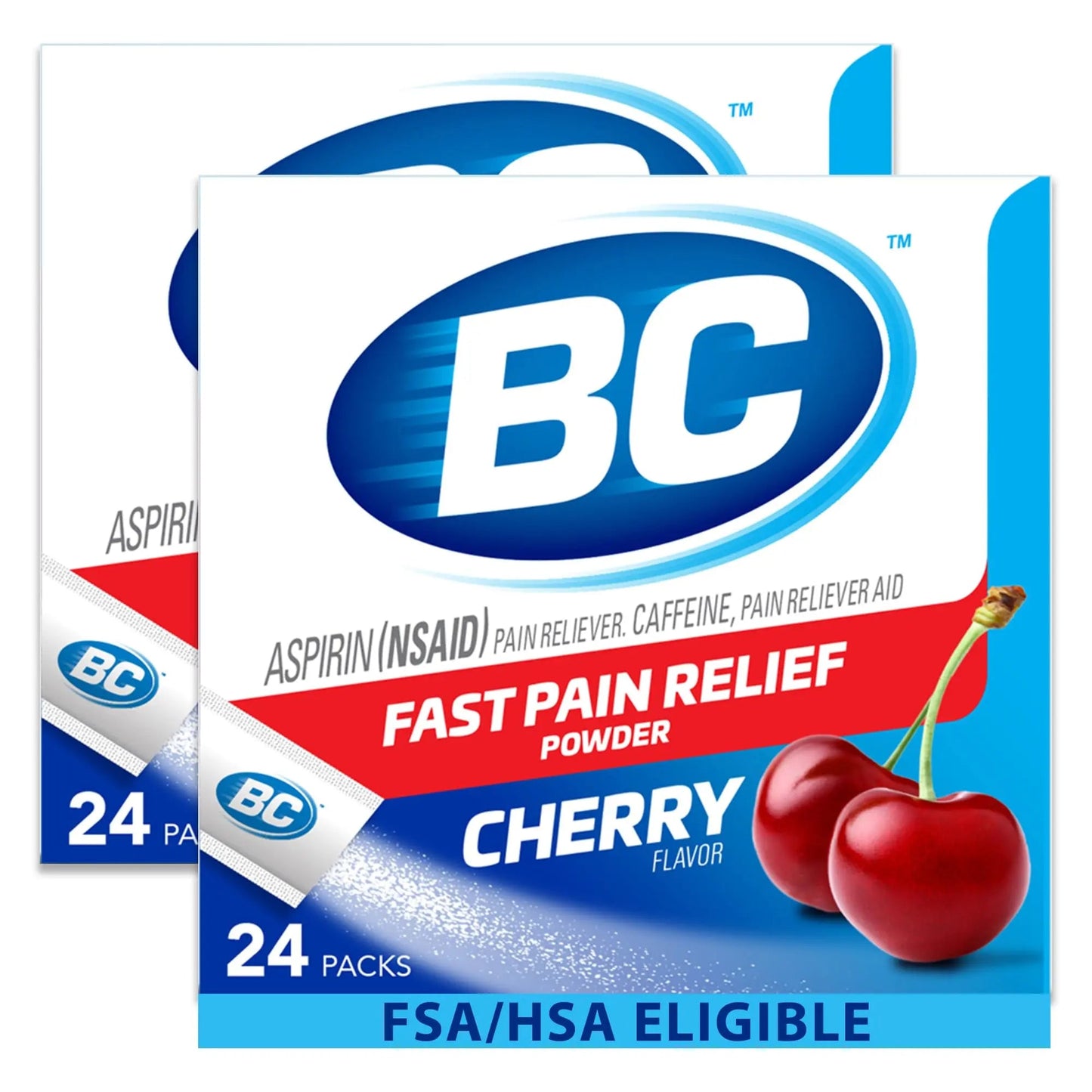 BC Powder Pain Reliever, Cherry Flavor Aspirin Dissolve Packs, 24 Count Powder Packets (2 Pack) - dailyvitalstore