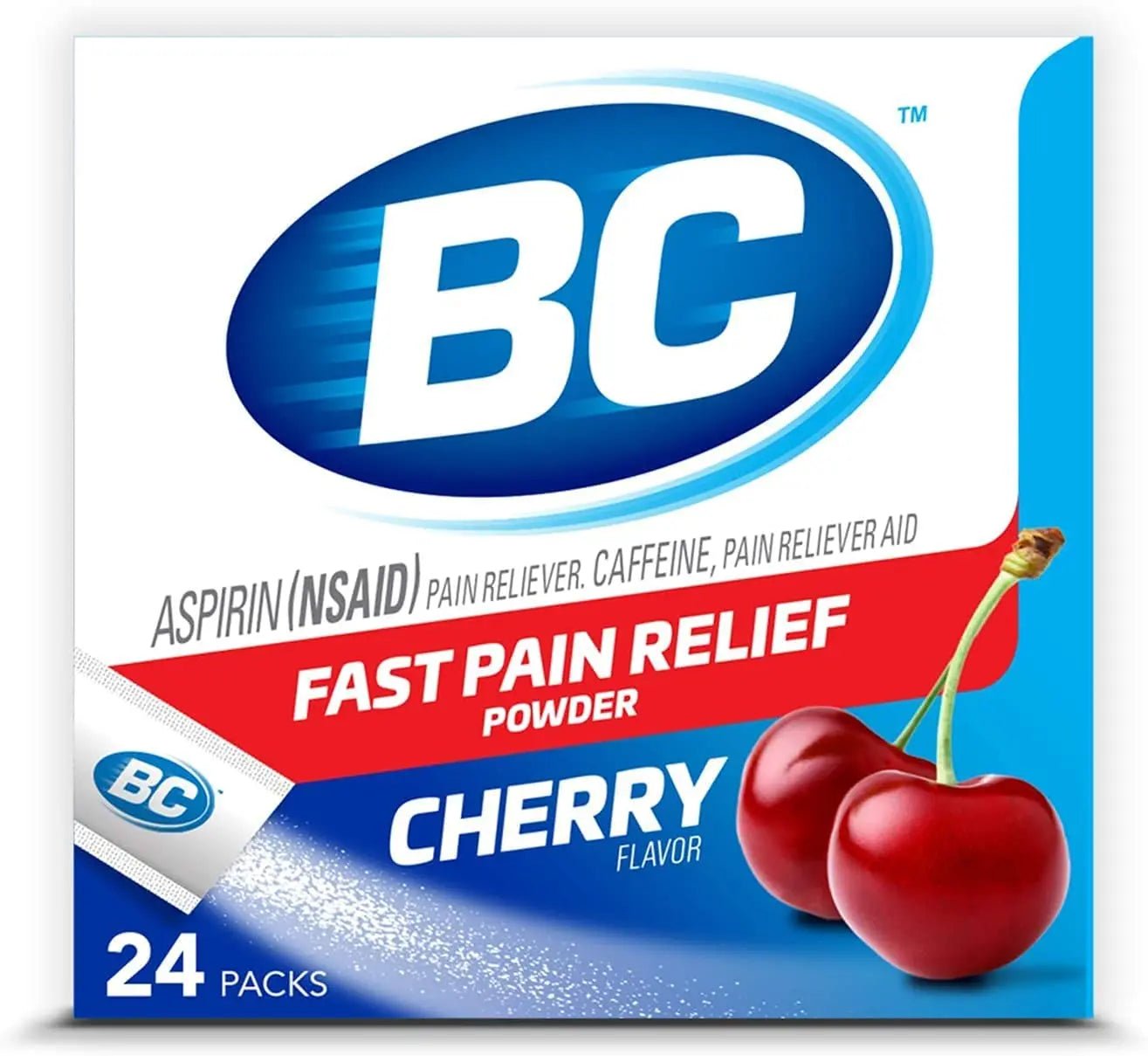 BC Powder Pain Reliever, Cherry Flavor Aspirin Dissolve Packs, 24 Count Powder Packets (6 Pack) - dailyvitalstore