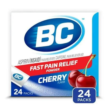 BC Powder Pain Reliever, Cherry Flavor Aspirin Dissolve Packs, 24 Count Powder Packets (6 Pack) - dailyvitalstore