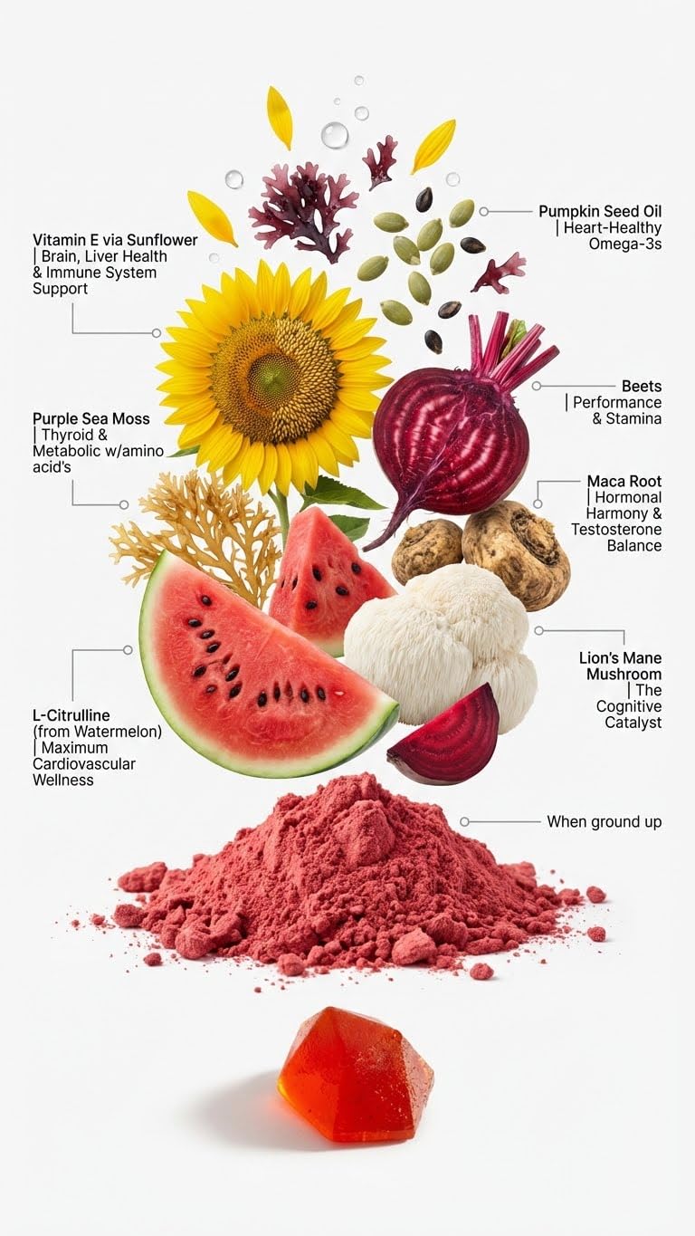 BDE Wildcrafted Sea Moss Gummy Maca Root, Beets, Lions Mane Mushroom, Vitamin D + E - Vegan Collagen, Zinc - dailyvitalstore