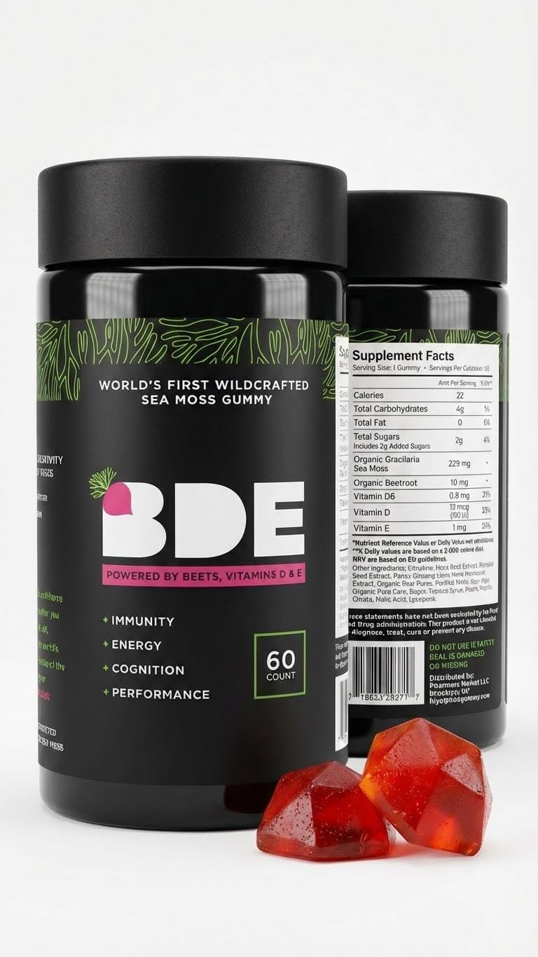 BDE Wildcrafted Sea Moss Gummy Maca Root, Beets, Lions Mane Mushroom, Vitamin D + E - Vegan Collagen, Zinc - dailyvitalstore