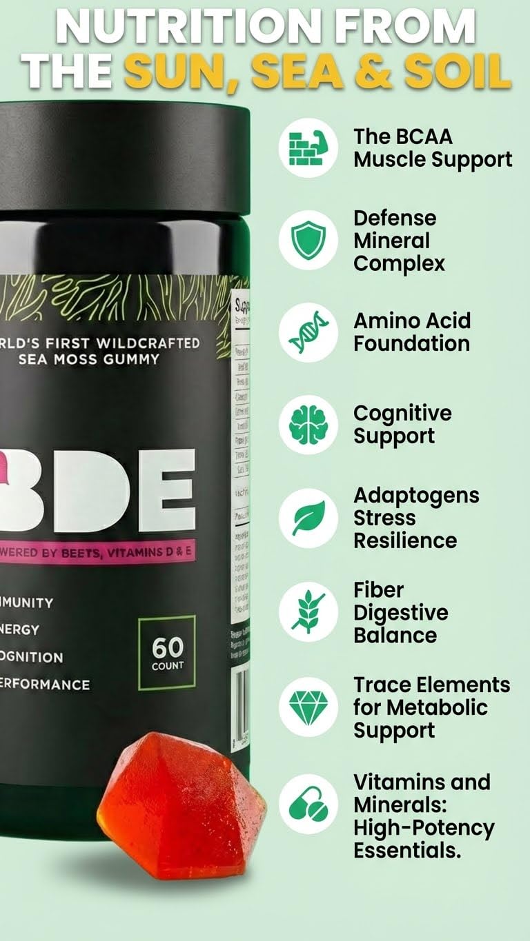 BDE Wildcrafted Sea Moss Gummy Maca Root, Beets, Lions Mane Mushroom, Vitamin D + E - Vegan Collagen, Zinc - dailyvitalstore